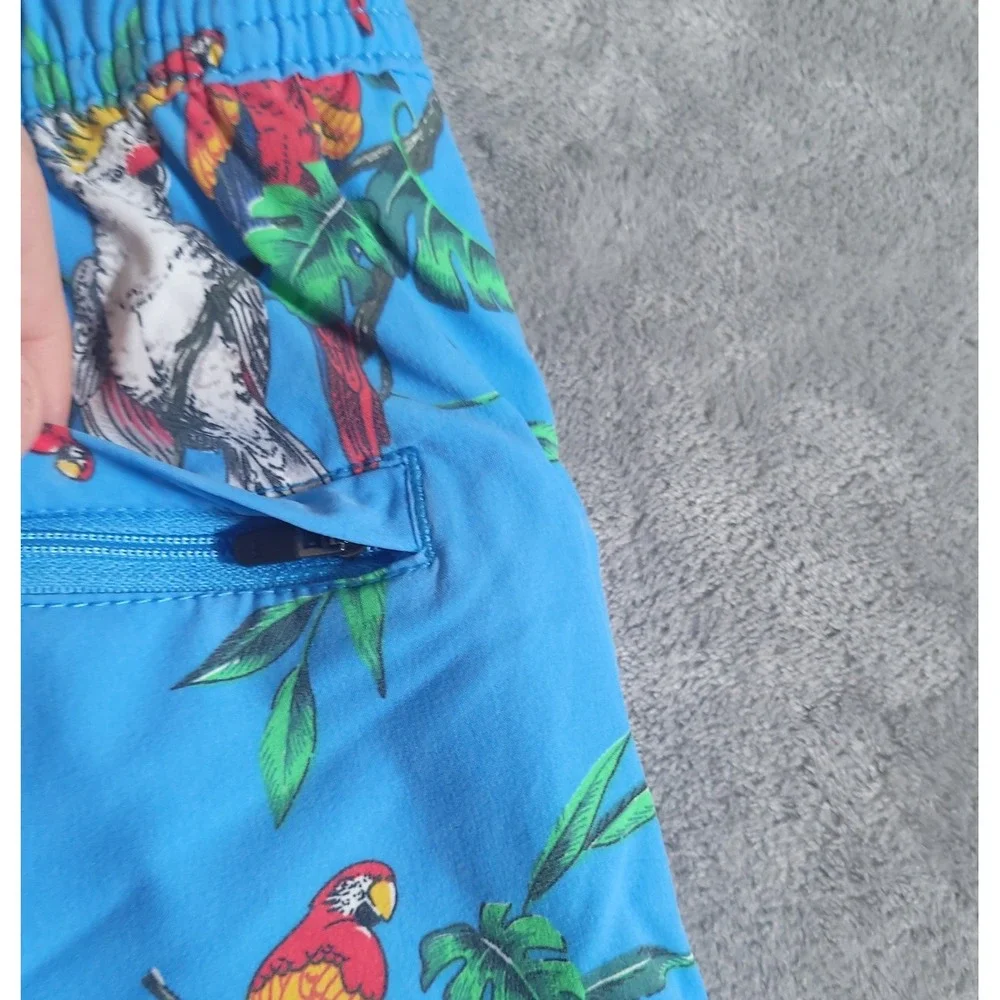 NEW Fair‎ Harbor Bungalow Short Mens 2X Blue Parrot Party Tropical Swim Trunks